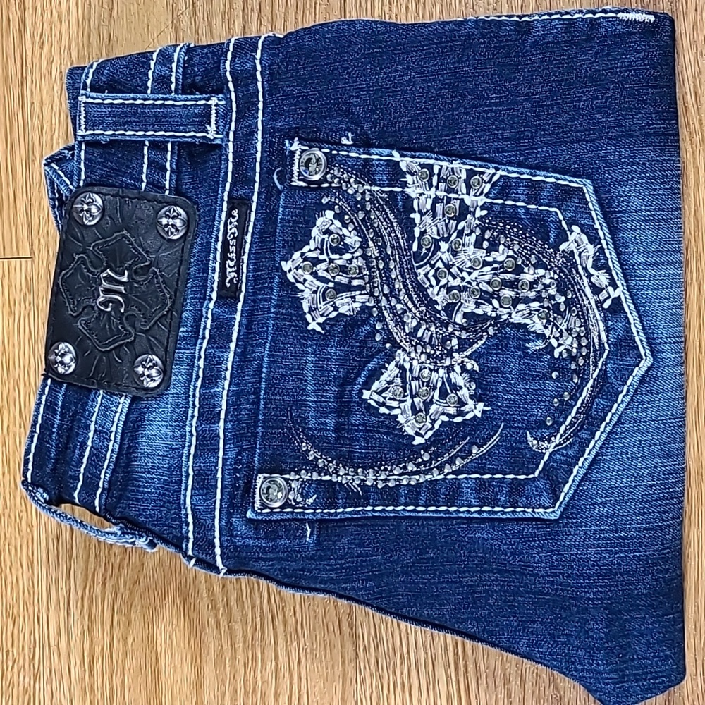 MISS ME VINTAGE WOMEN'S 27x21 BLUE INDIGO JP5771P CUFFED FADED GIRLS DENIM JEANS